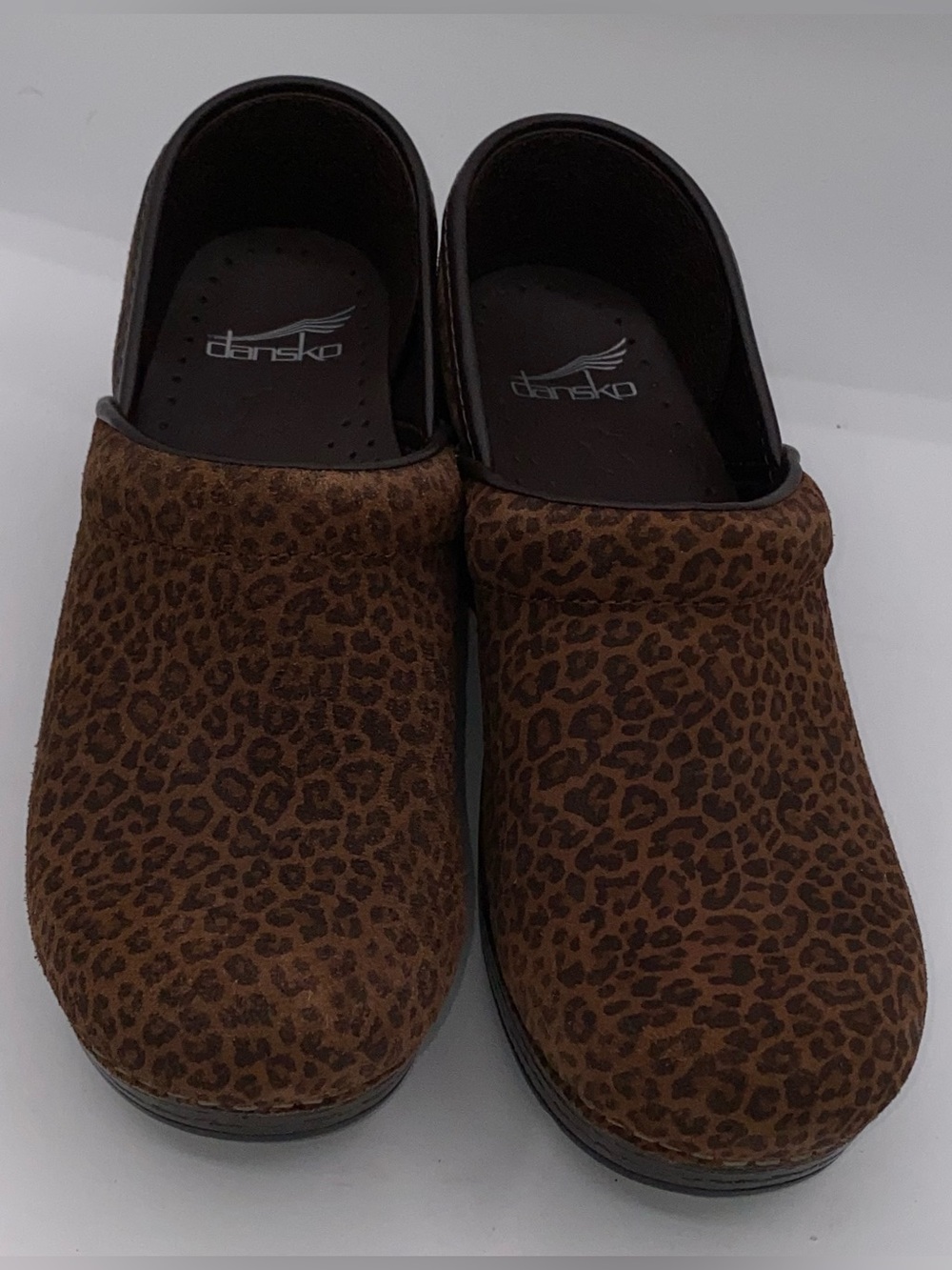 Dansko Women's Clog Shoes Suede Leopard Print Sz 36 US 5.5-6 Brown  AA18